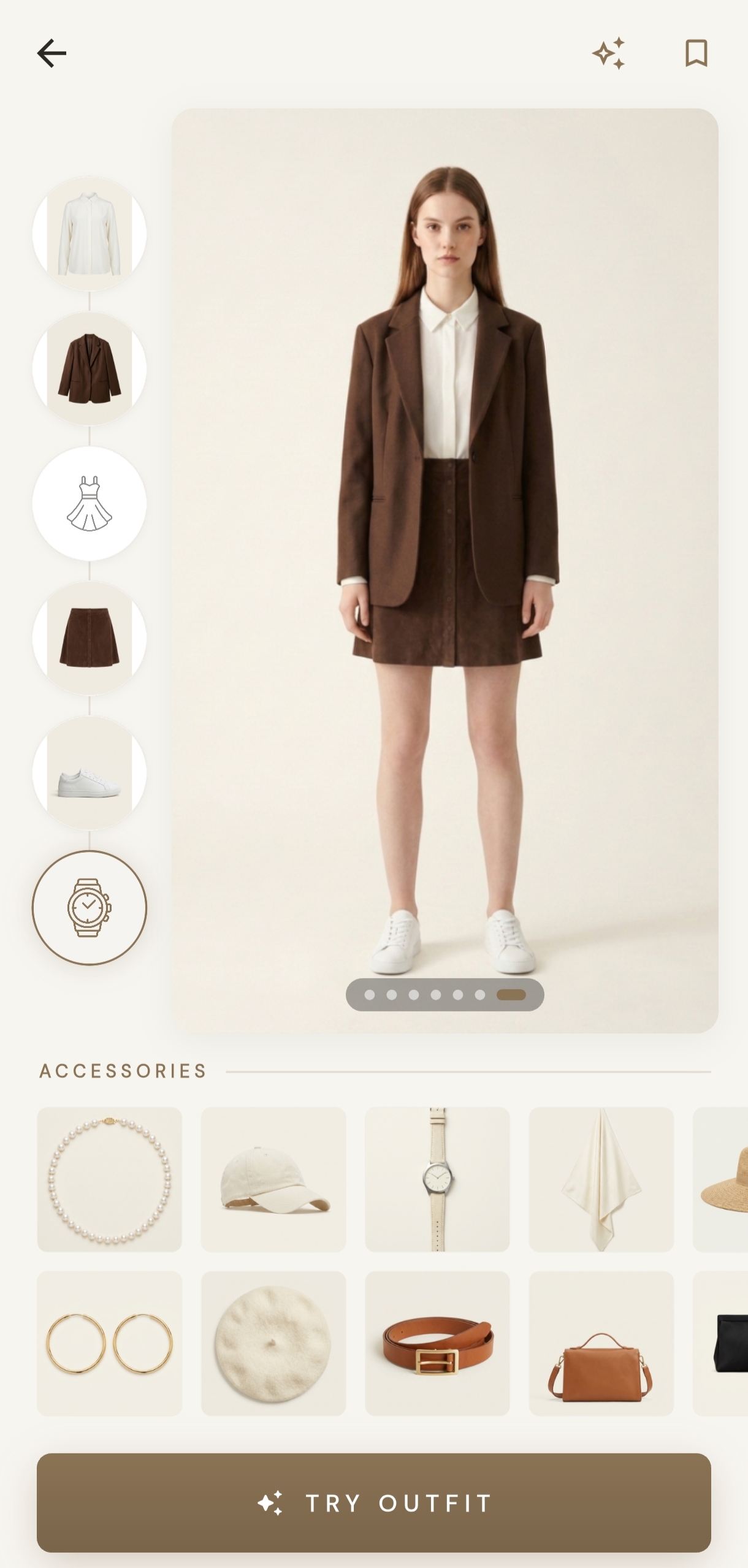 Vidrobe combine screen showing avatar with outfit and accessory picker
