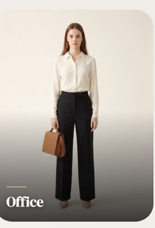 Office look: white shirt and black wide-leg trousers
