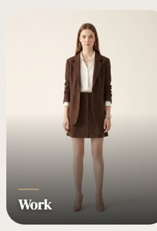 Work look: brown blazer, white shirt and brown skirt